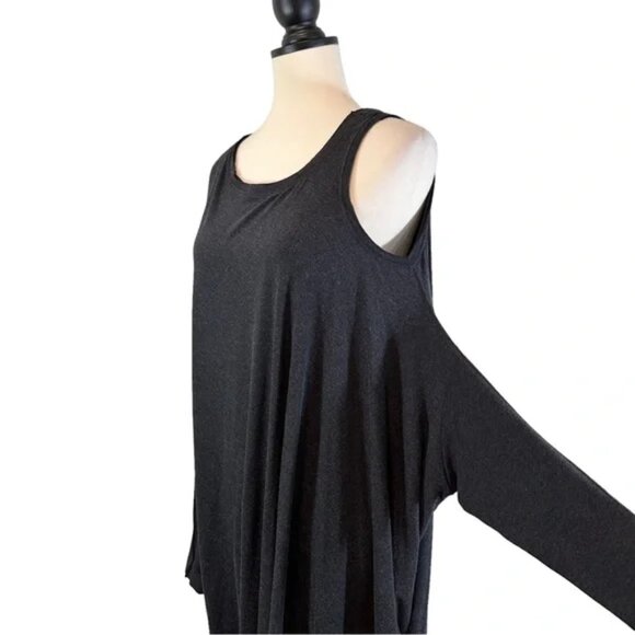 Aryasense Lagenlook Tunic Charcoal Gray Cold Shoulder Sleeve, New w/ Tags, XL - Picture 4 of 13